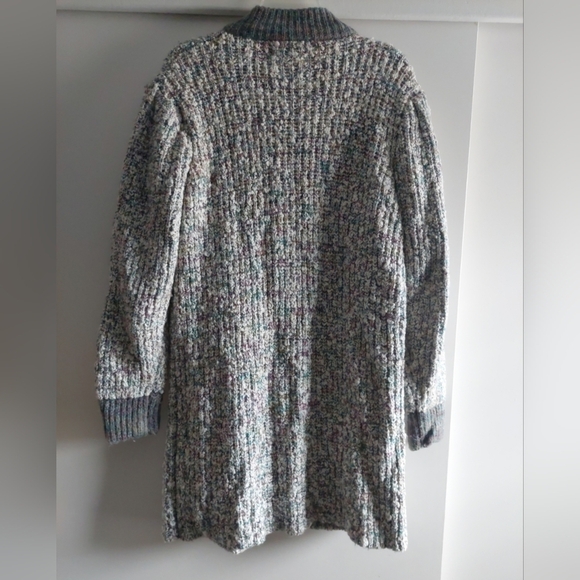 Vintage Retro 90s Y2K Knit Button front Long Cardigan sweater Gray Pink - Picture 8 of 11